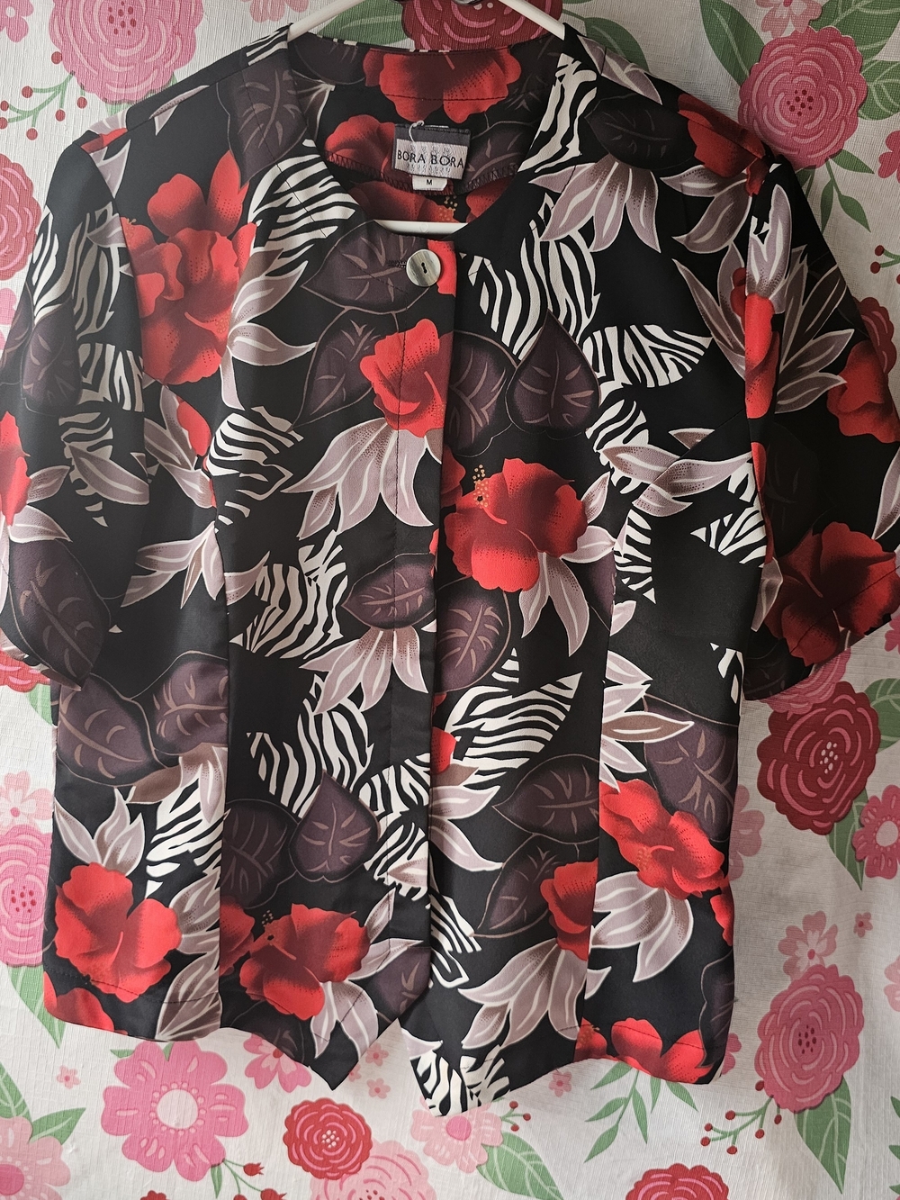 Vintage Bora Bora Bold Floral & Zebra Print Blouse - Size M